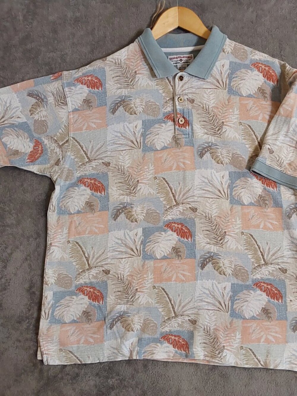 Boca Classics Tropical Polo Shirt Palm Leaf Print Cotton Golf VTG Men's L